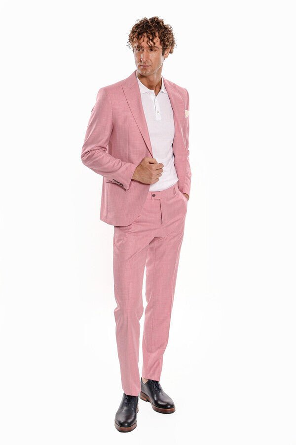Patterned 2 Piece Slim Fit Pink Men Suit