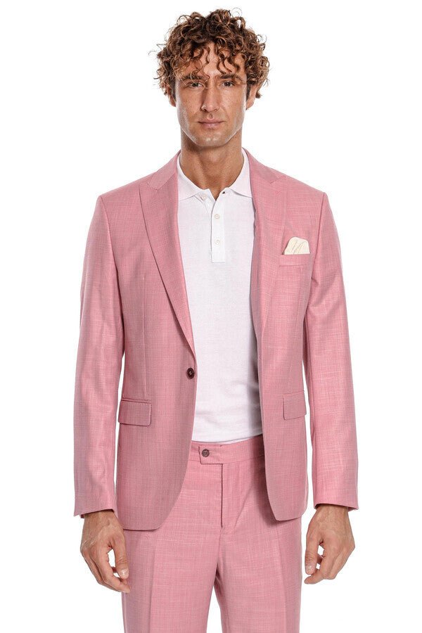 Patterned 2 Piece Slim Fit Pink Men Suit