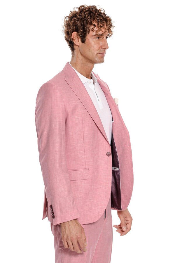 Patterned 2 Piece Slim Fit Pink Men Suit