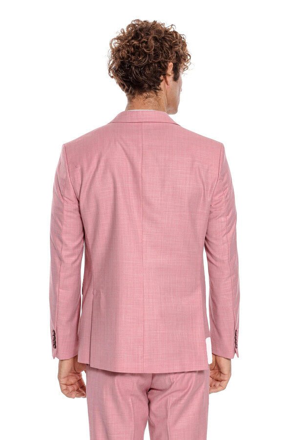 Patterned 2 Piece Slim Fit Pink Men Suit
