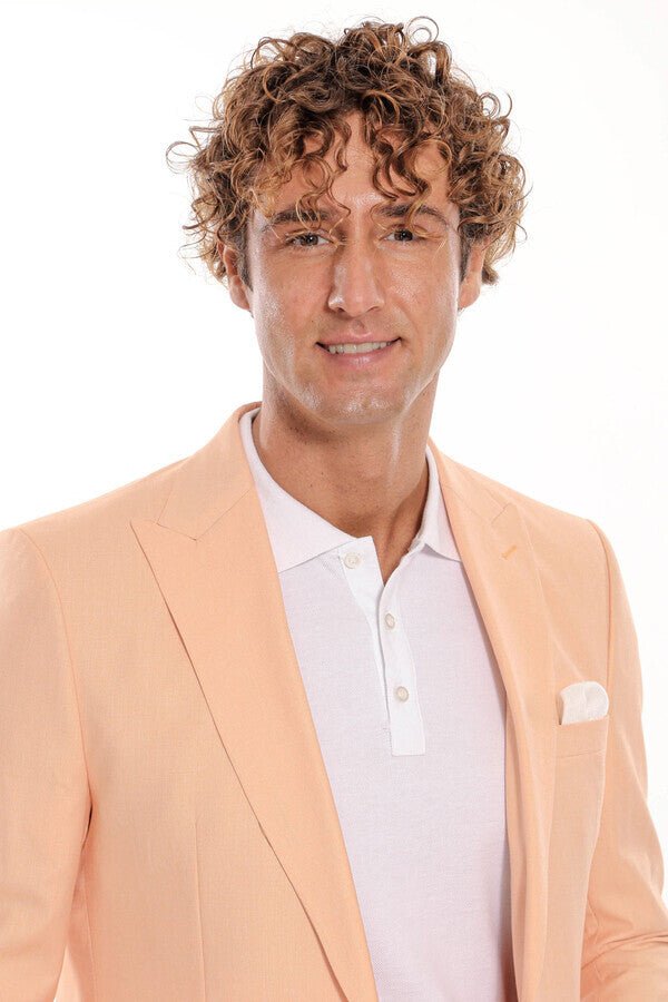 Patterned 2 Piece Slim Fit Yellow Men Suit