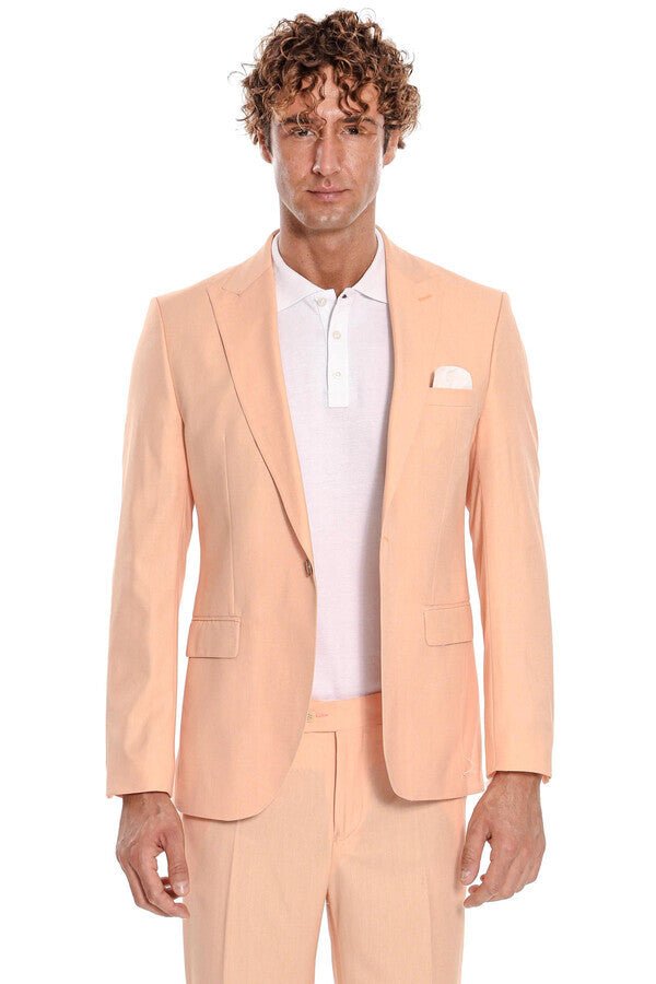 Patterned 2 Piece Slim Fit Yellow Men Suit