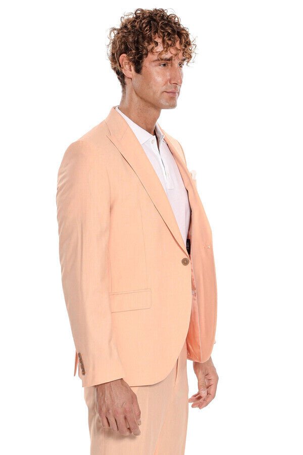 Patterned 2 Piece Slim Fit Yellow Men Suit