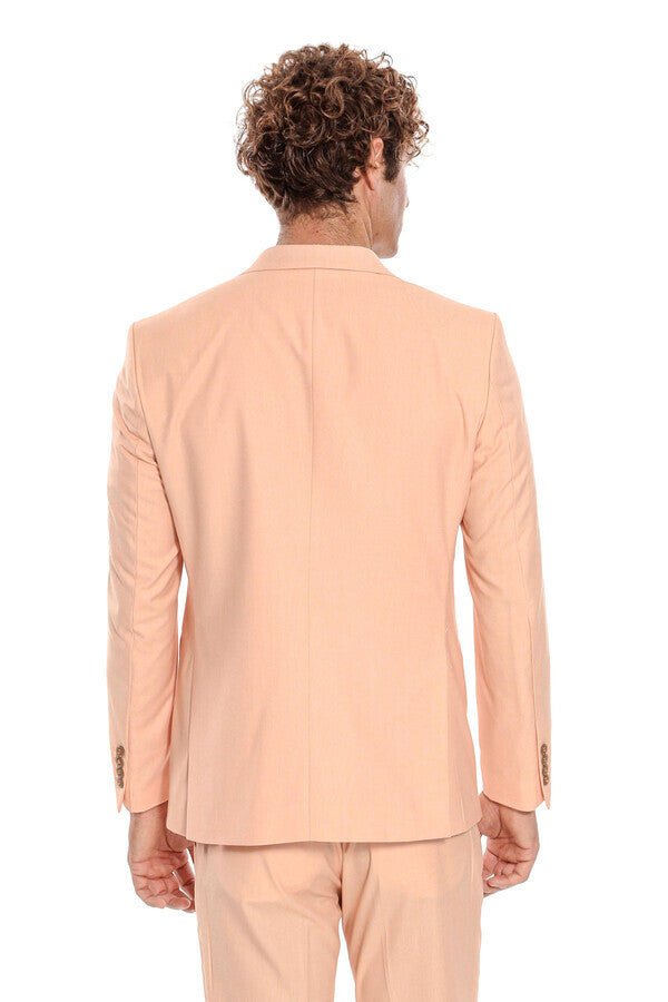 Patterned 2 Piece Slim Fit Yellow Men Suit