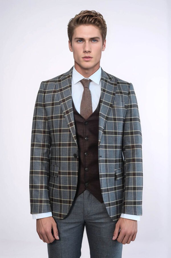 Patterned Checked Slim Fit Anthracite Men Suit