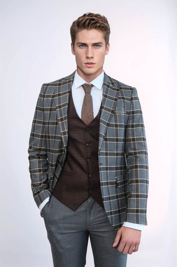Patterned Checked Slim Fit Anthracite Men Suit