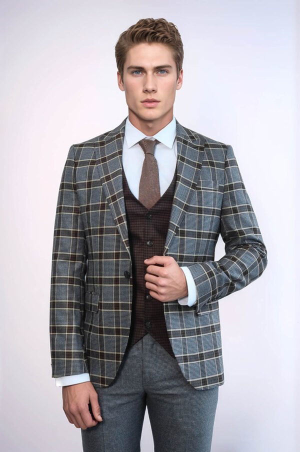 Patterned Checked Slim Fit Anthracite Men Suit