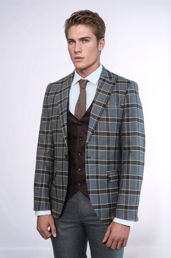 Patterned Checked Slim Fit Anthracite Men Suit