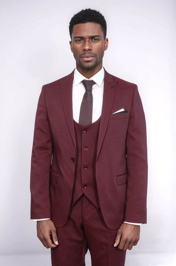 Patterned Claret Red Vested Suit