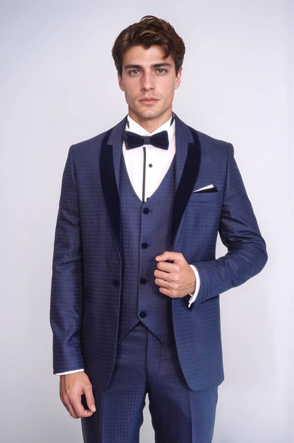 Patterned Velvet Lapel Navy Blue Men Tuxedo