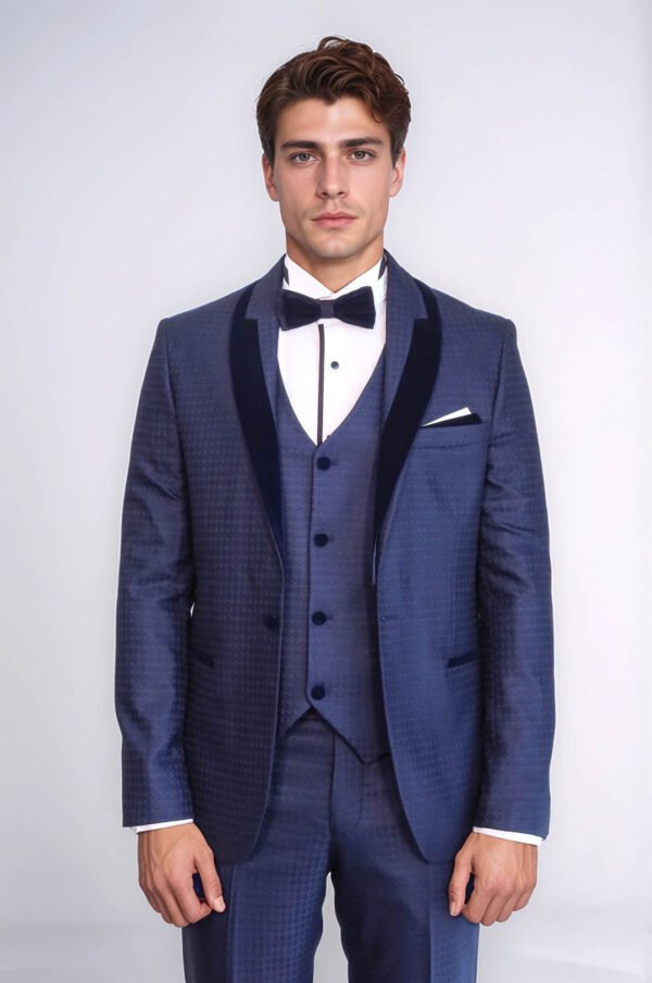 Patterned Velvet Lapel Navy Blue Men Tuxedo