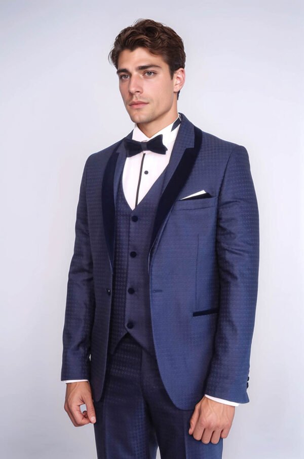 Patterned Velvet Lapel Navy Blue Men Tuxedo