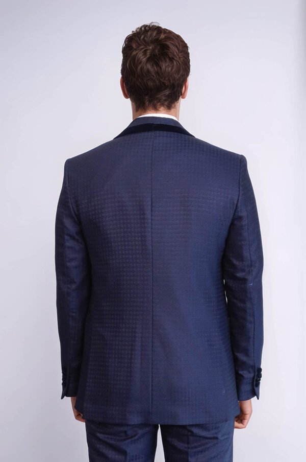 Patterned Velvet Lapel Navy Blue Men Tuxedo