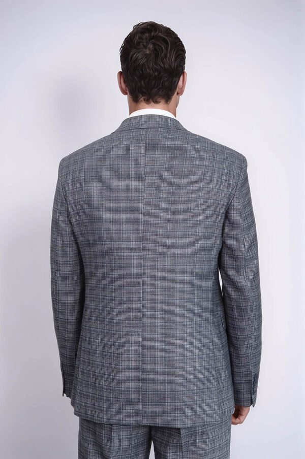 Patterned Vested Slim-Fit Navy Blue Men Suit