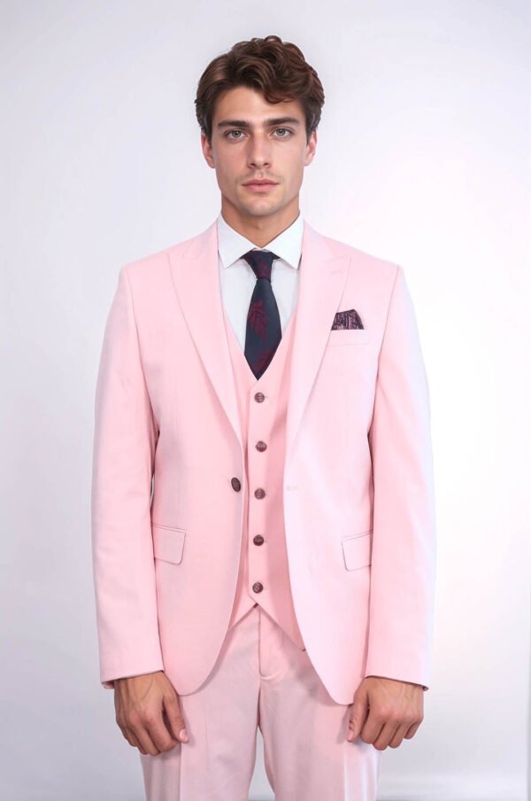 Pink Men's Plain Suit with Vest