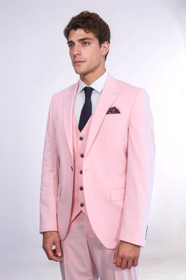 Pink Men's Plain Suit with Vest