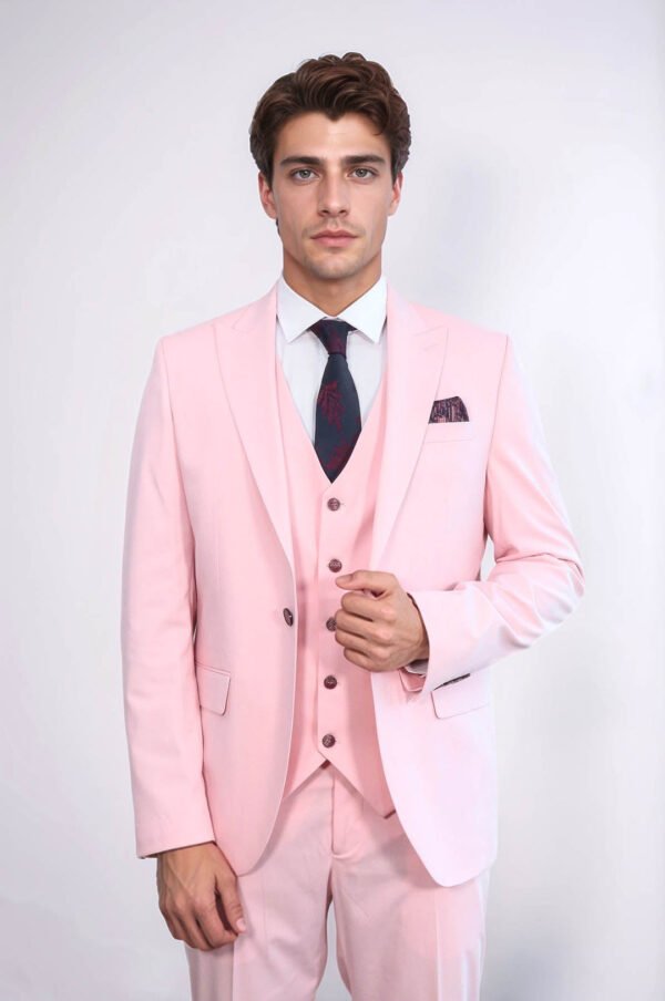 Pink Men's Plain Suit with Vest