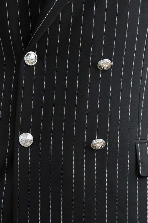 Pinstripe Double Breasted Men’s Black Suit with Silver Button