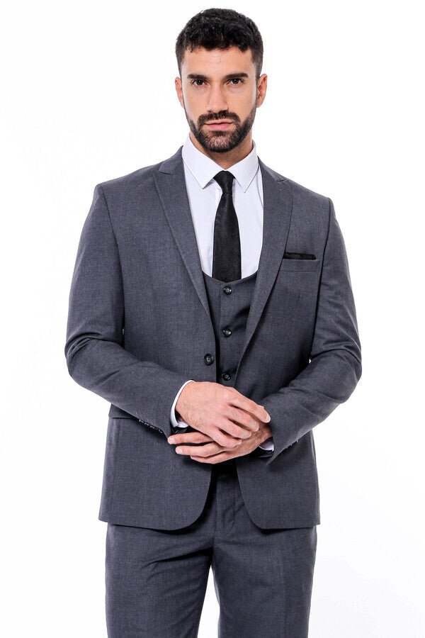 Plain Slim Fit Anthracite Men Suit