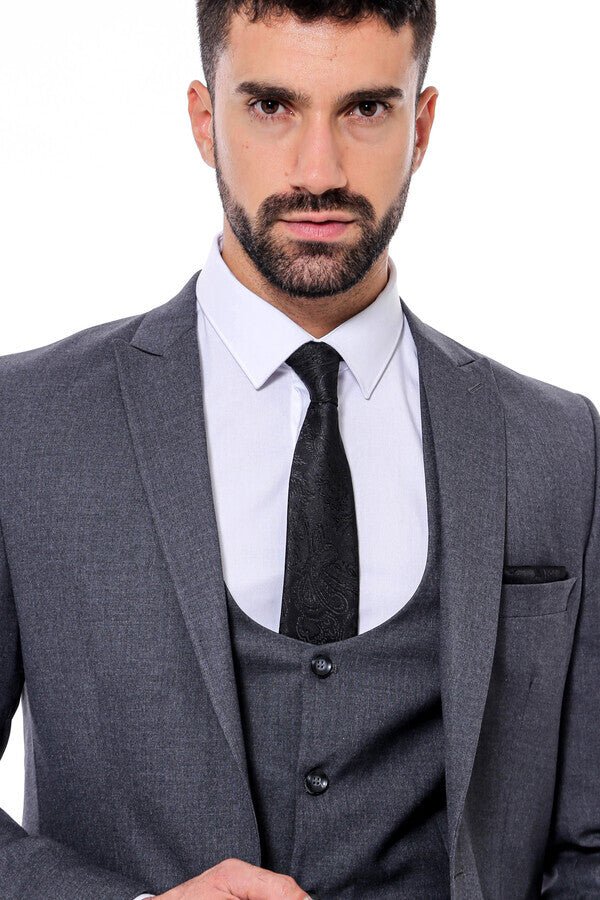 Plain Slim Fit Anthracite Men Suit