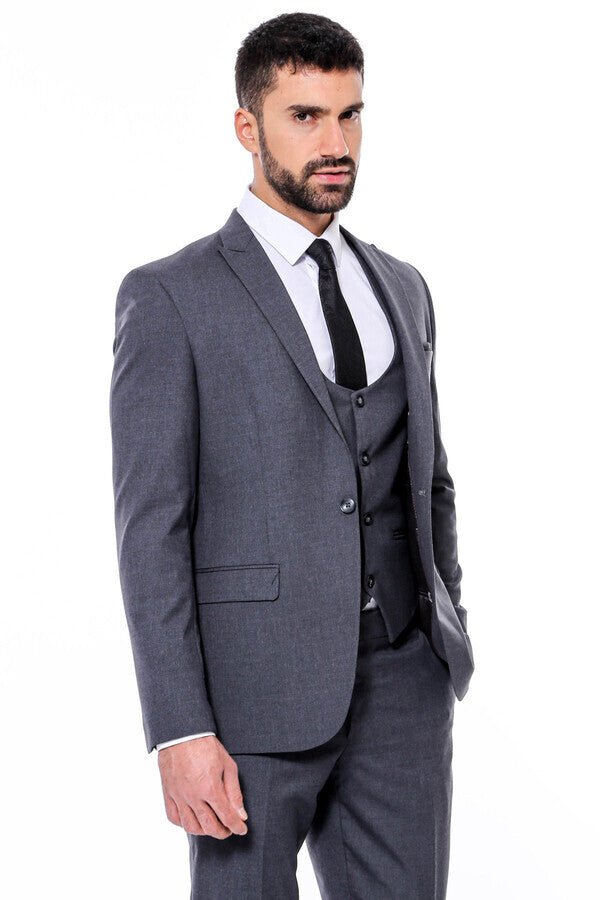 Plain Slim Fit Anthracite Men Suit