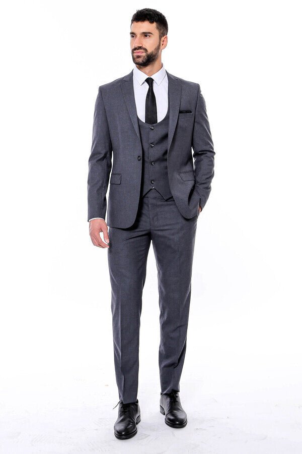 Plain Slim Fit Anthracite Men Suit