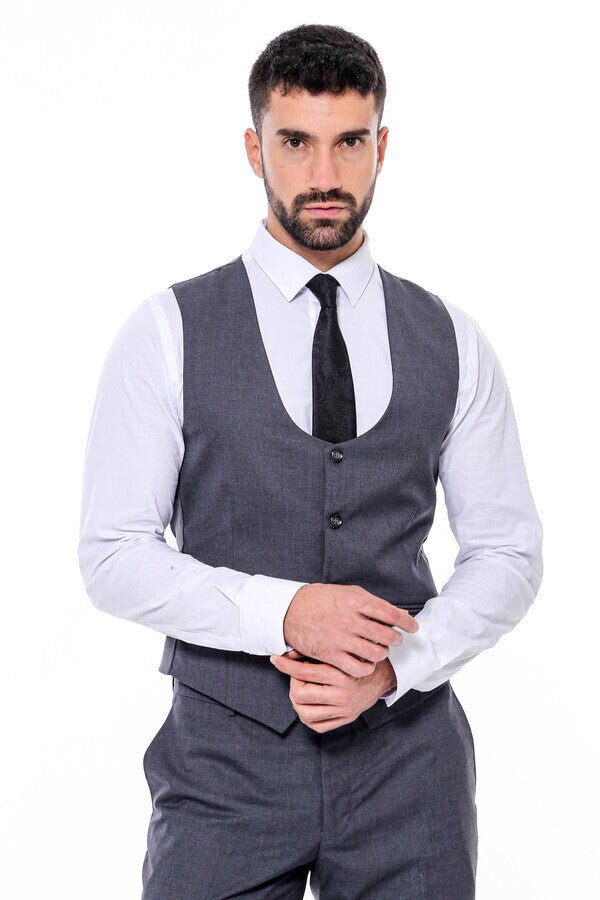 Plain Slim Fit Anthracite Men Suit