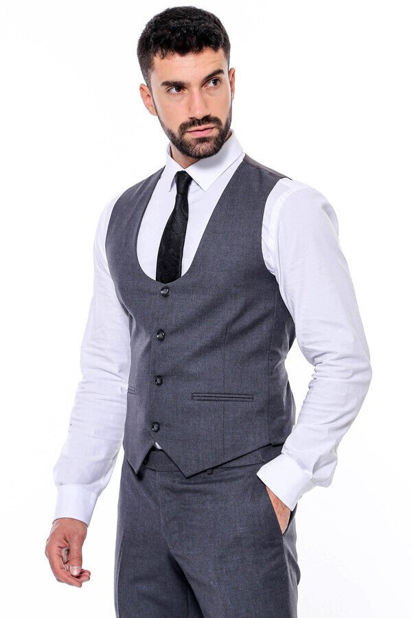 Plain Slim Fit Anthracite Men Suit