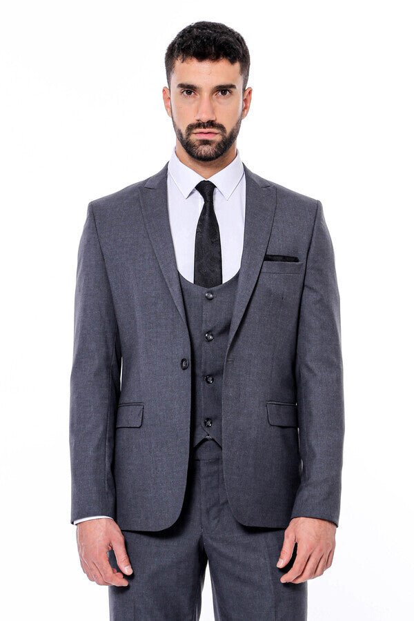 Plain Slim Fit Anthracite Men Suit