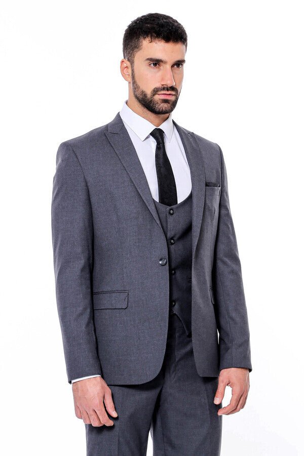 Plain Slim Fit Anthracite Men Suit