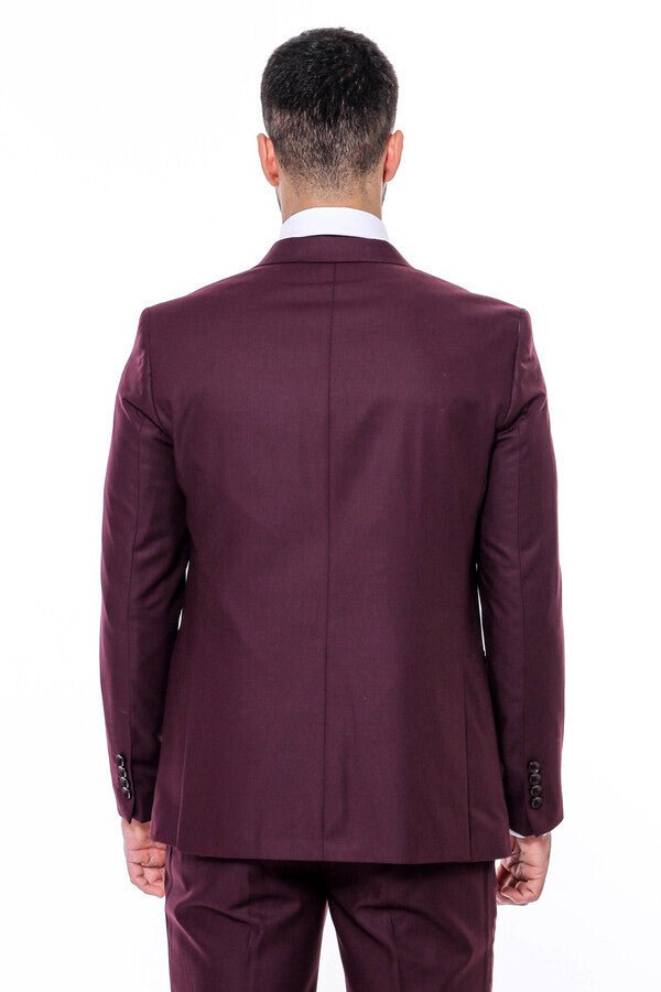 Plain Slim Fit Burgundy Men Suit