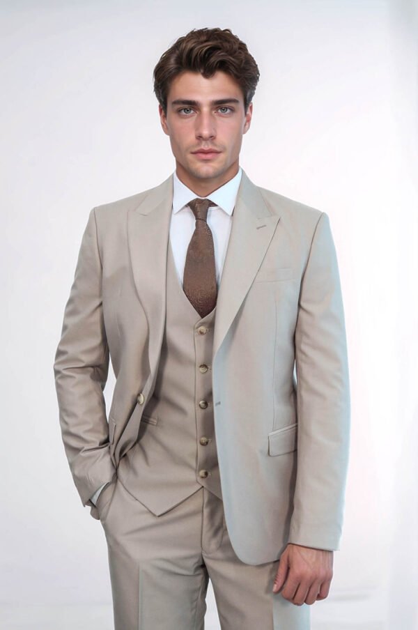 Plain Slim Fit Light Brown Men Suit