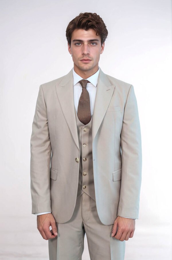 Plain Slim Fit Light Brown Men Suit