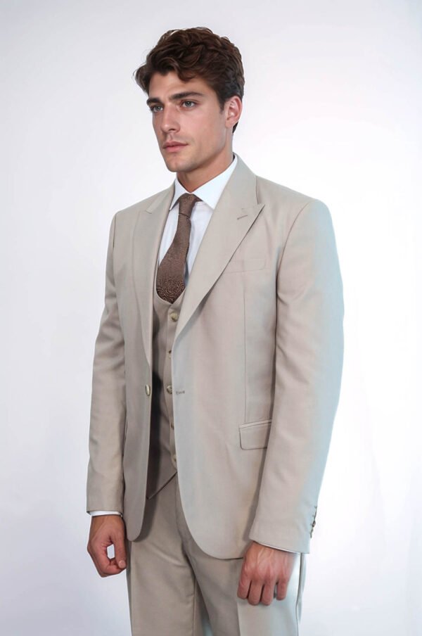 Plain Slim Fit Light Brown Men Suit