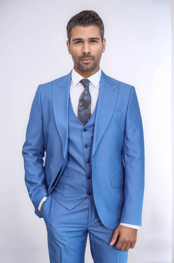 Plain Slim Fit Navy Blue Men Suit