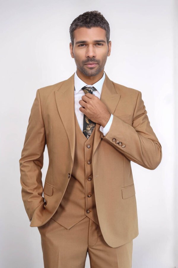 Plain Slim Fit Tan Men Suit