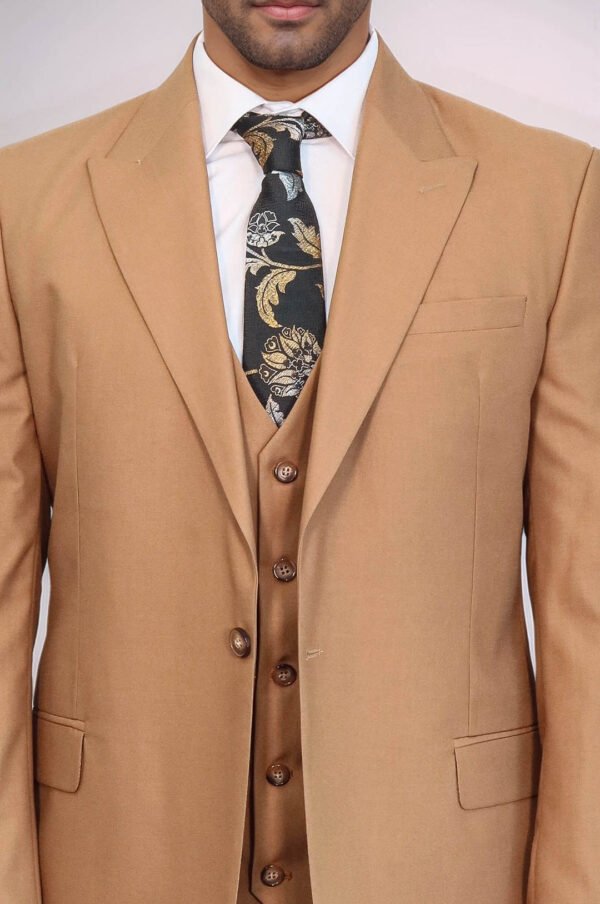 Plain Slim Fit Tan Men Suit