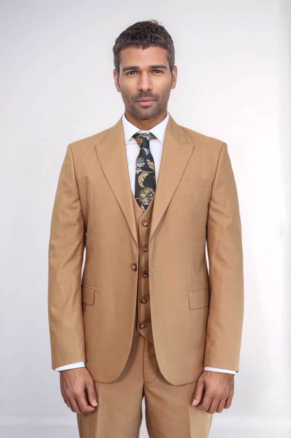 Plain Slim Fit Tan Men Suit