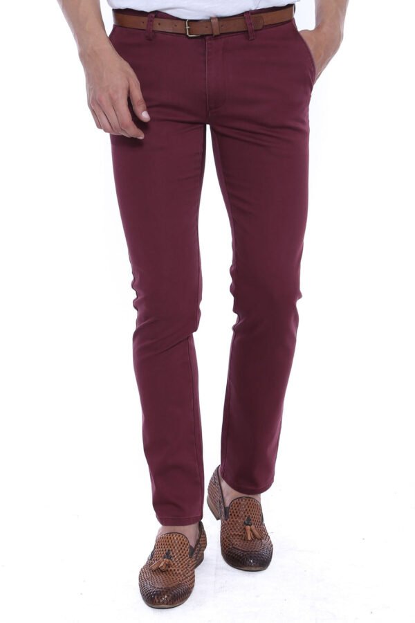 Pocket Flap Plain Burgundy Pants