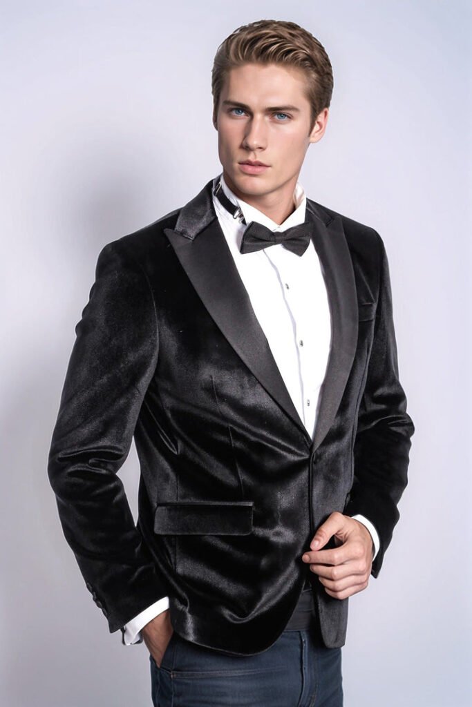 Velvet Slim Fit Black Men Prom Blazer