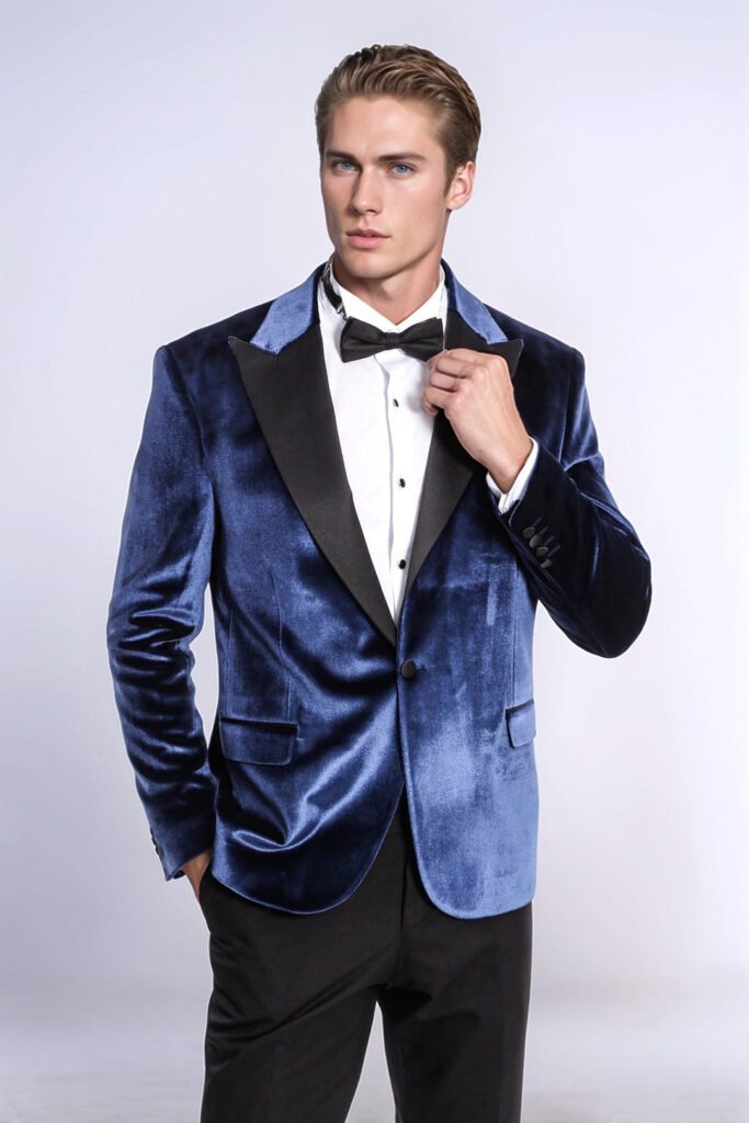 Velvet Slim Fit Blue Men Prom Blazer