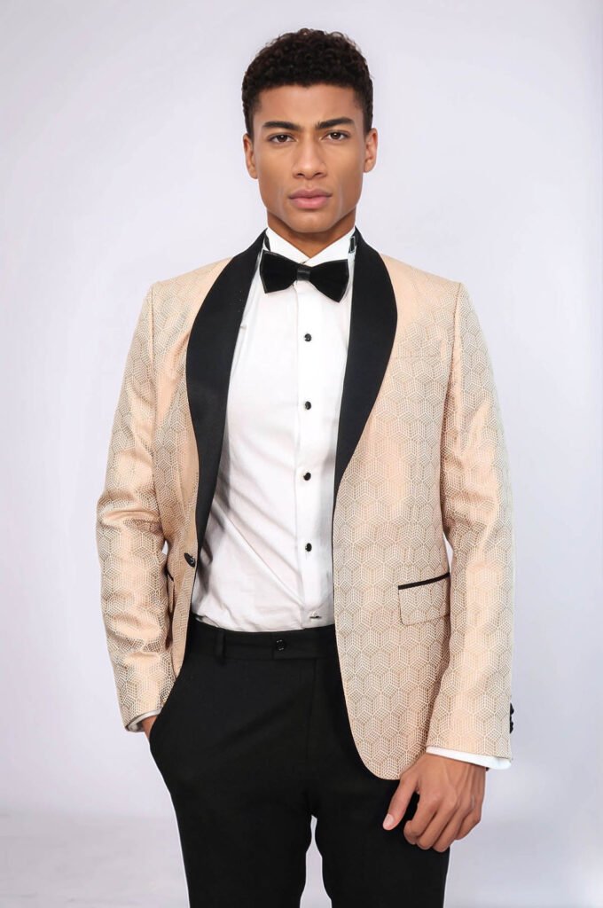 Pentagon Patterned Shawl Lapel Cream Men Prom Blazer
