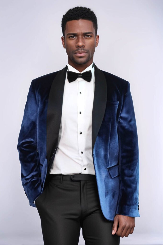 Shawl Lapel Velvet Navy Blue Men Prom Blazer