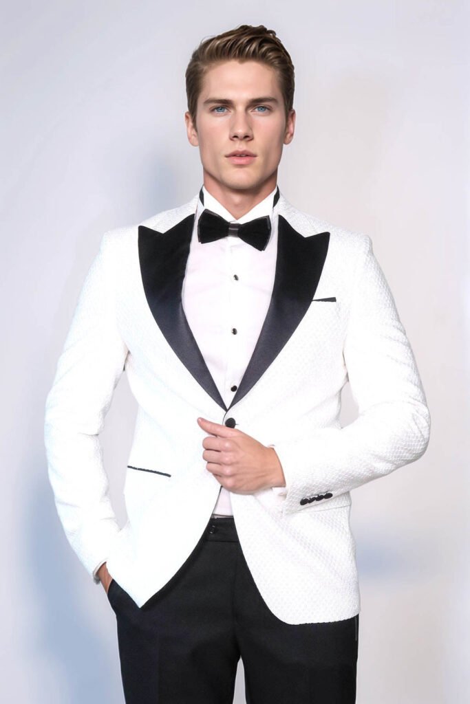 Satin Shawl Lapel Textured Men's White Tuxedo Jacket