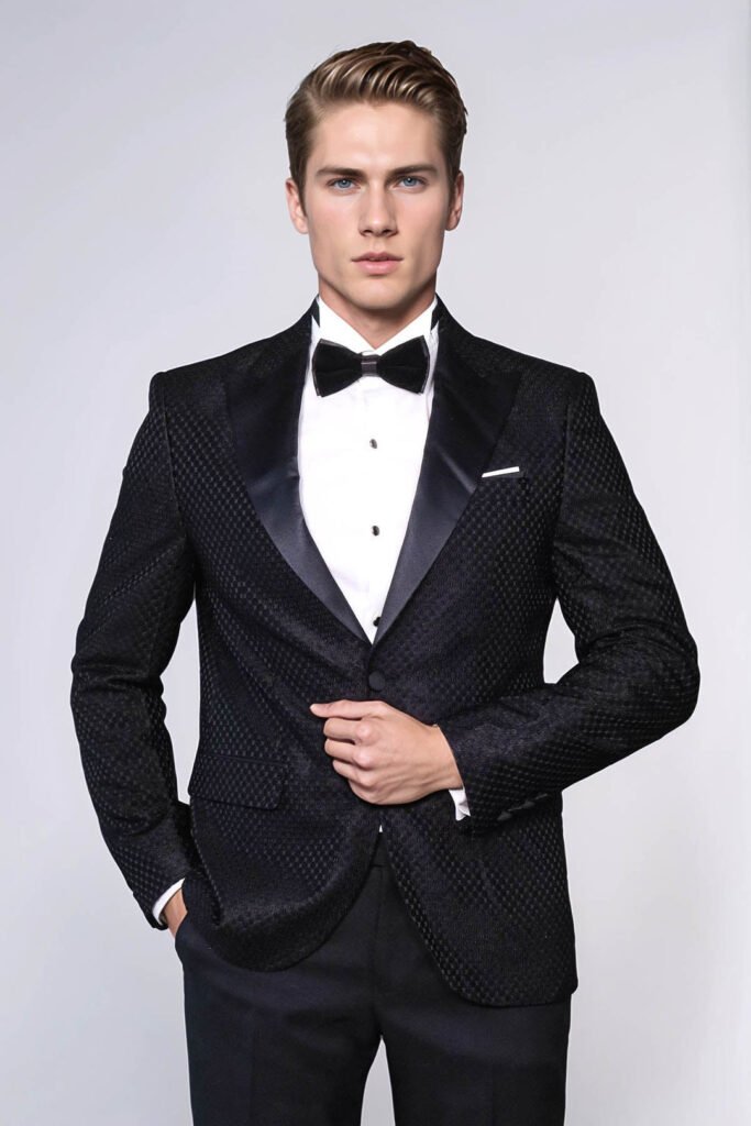 Satin Shawl Lapel Textured Men's Royal Black Tuxedo Jacket
