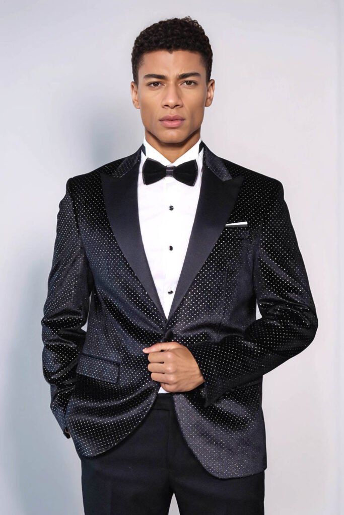 Sparkling Dotted Peak Lapel Men's Black Tuxedo Jacket