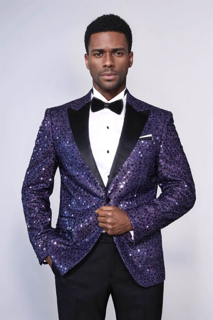 Glitter Pattern Purple Men Prom Blazer
