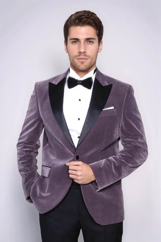 Peak Lapel Velvet Purple Men Prom Blazer