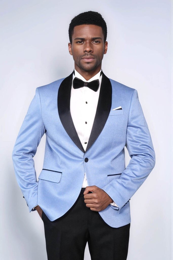 Shawl Lapel Sky Blue Men Prom Blazer