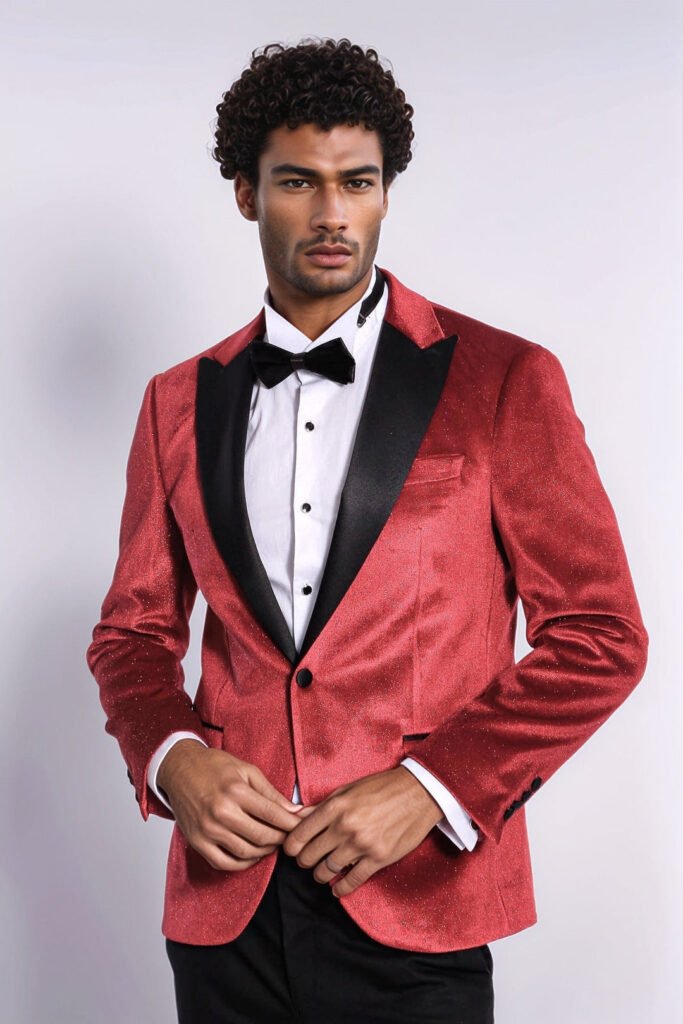 Sparkle Slim Fit Velvet Red Men Prom Blazer